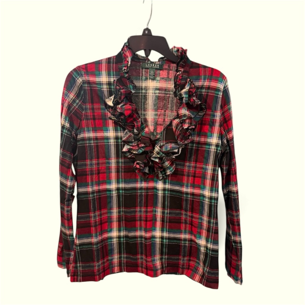 Ralph Lauren Tartan Plaid Ruffle Blouse